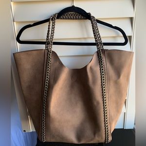 Suede-like tote with braided detail